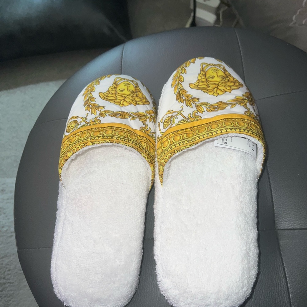 White and Gold Patterned Slippers